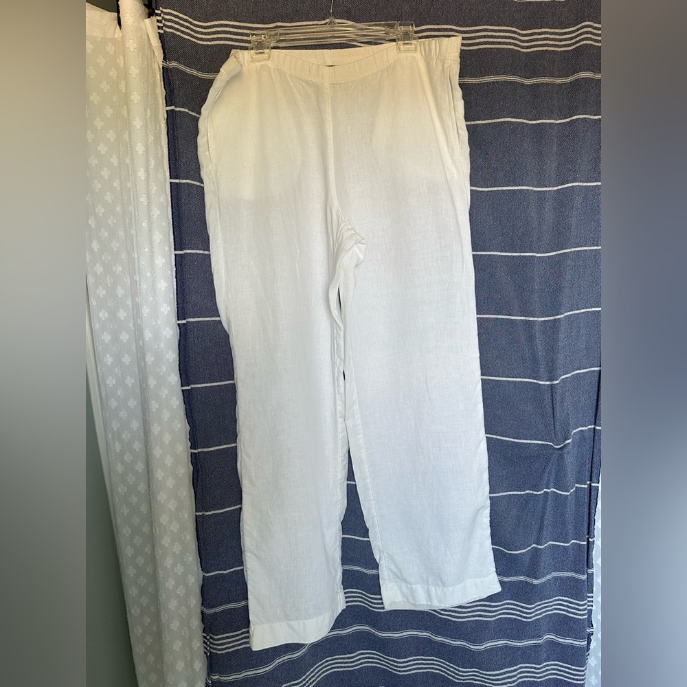 J. Jill Pull-on elastic waist side seam pockets White Linen Pants Size M
